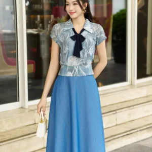 Áo sơ mi lụa nơ Luperi