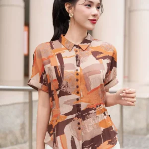 áo sơ mi cánh rơi họa tiết thanh lịch