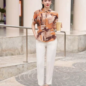 áo sơ mi cánh rơi họa tiết thanh lịch