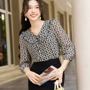 Áo sơ mi cổ bèo thắt nơ Luperi