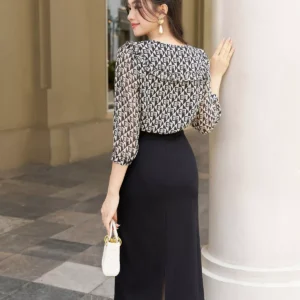 Áo sơ mi cổ bèo thắt nơ Luperi