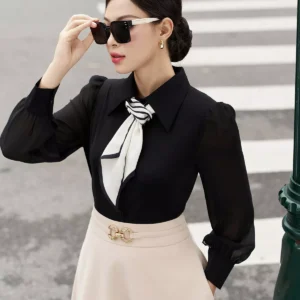 Áo Sơ Mi Lụa Hàn Cổ Đức Tay Voan Luperi