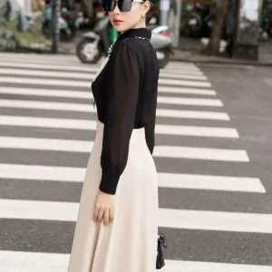 Áo Sơ Mi Lụa Hàn Cổ Đức Tay Voan Luperi