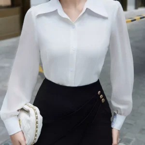 Áo Sơ Mi Lụa Hàn Cổ Đức Tay Voan Luperi