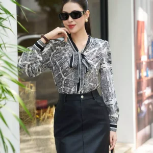 Áo sơ mi LUPERI tay dài họa tiết cổ nơ