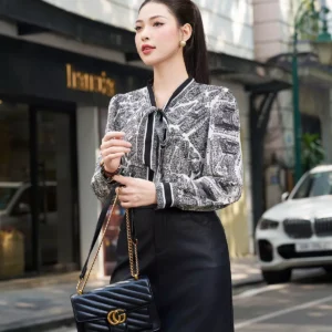 Áo sơ mi LUPERI tay dài họa tiết cổ nơ