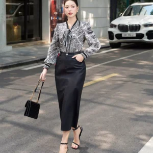 Áo sơ mi LUPERI tay dài họa tiết cổ nơ