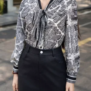 Áo sơ mi LUPERI tay dài họa tiết cổ nơ