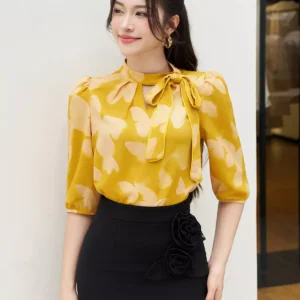 Áo sơ mi cổ chui nơ lệch Luperi