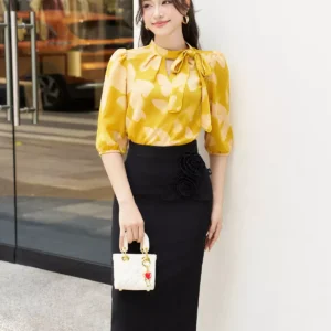 Áo sơ mi cổ chui nơ lệch Luperi