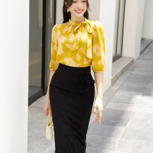 Áo sơ mi cổ chui nơ lệch Luperi