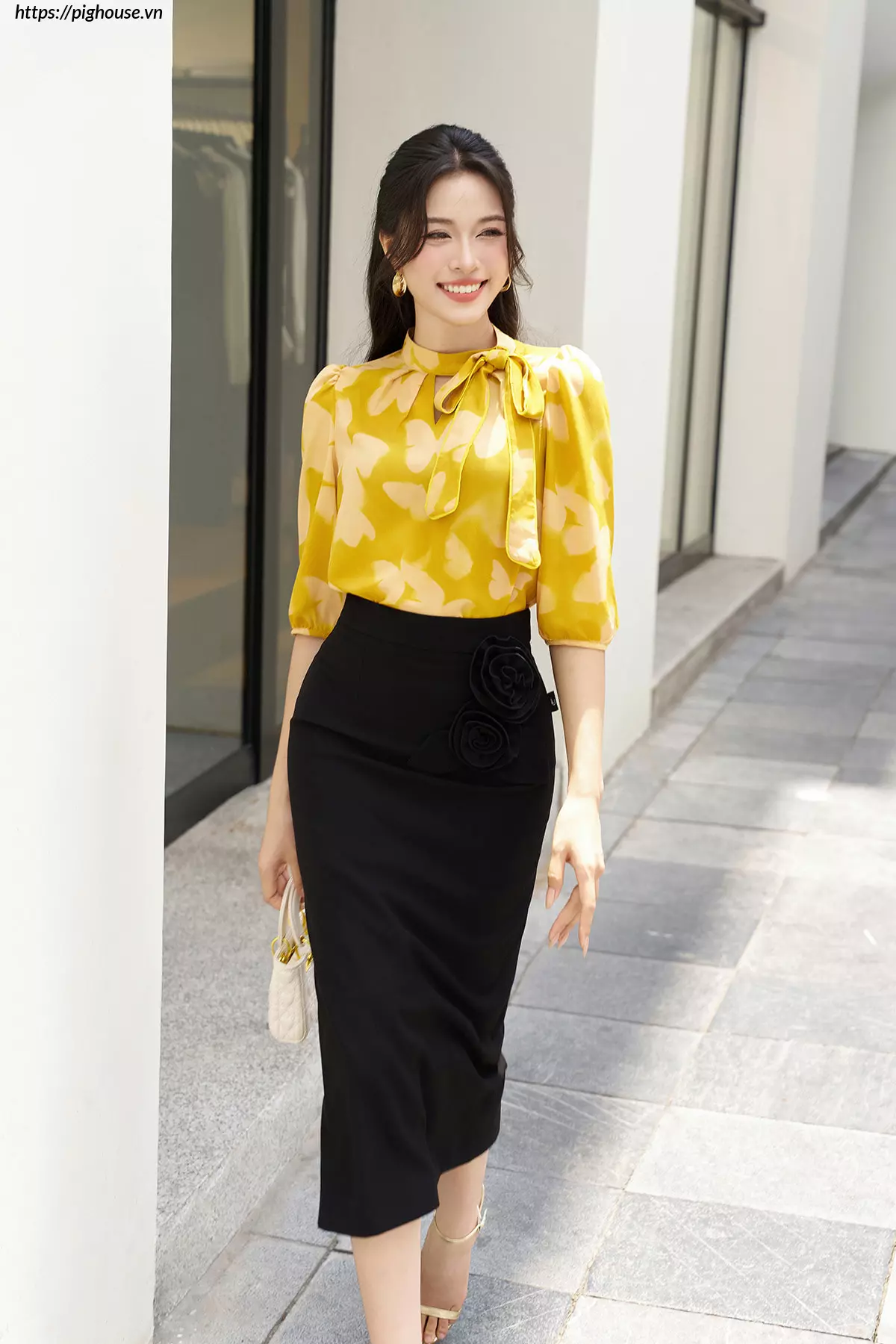 Áo sơ mi cổ chui nơ lệch Luperi