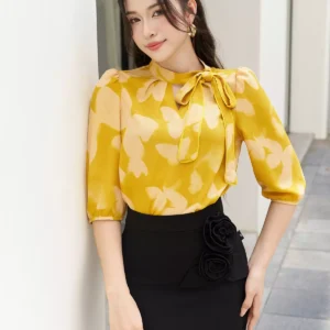 Áo sơ mi cổ chui nơ lệch Luperi