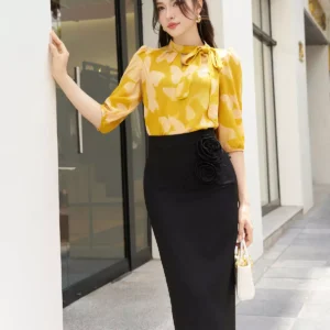 Áo sơ mi cổ chui nơ lệch Luperi