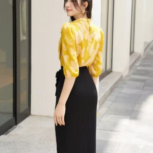 Áo sơ mi cổ chui nơ lệch Luperi