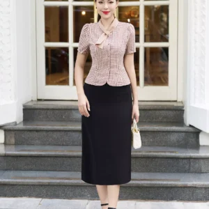 Áo Peplum Luperi Kẻ Hàn Công Sở