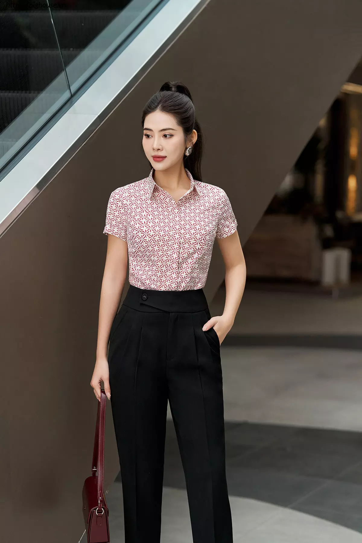 Áo sơ mi cổ đức họa tiết nhỏ thanh lịch