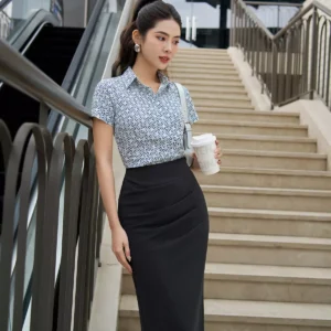 Áo sơ mi cổ đức họa tiết nhỏ thanh lịch