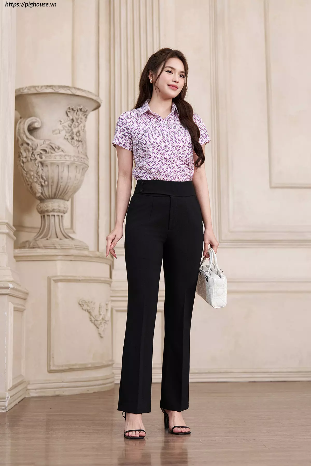 Áo sơ mi cổ đức họa tiết nhỏ thanh lịch