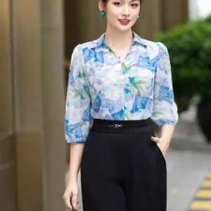 Ao so mi co cach dieu tay lo hoa tiet