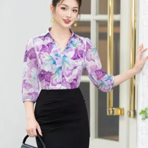 Ao so mi co cach dieu tay lo hoa tiet