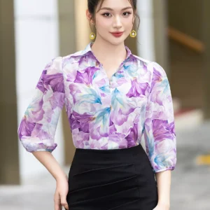 Ao so mi co cach dieu tay lo hoa tiet