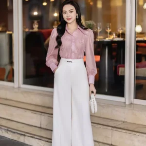 Áo Sơ Mi Ren Hoa Hồng 3D Công Sở