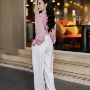 Áo Sơ Mi Ren Hoa Hồng 3D Công Sở