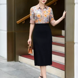 Áo sơ mi lỡ tay họa tiết công sở LUPERI