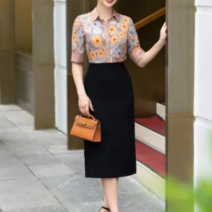 Áo sơ mi lỡ tay họa tiết công sở LUPERI