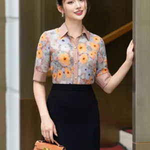 Áo sơ mi lỡ tay họa tiết công sở LUPERI