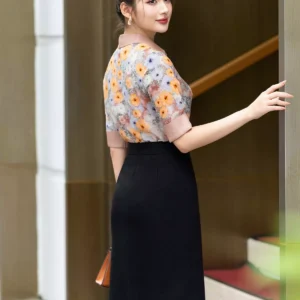 Áo sơ mi lỡ tay họa tiết công sở LUPERI