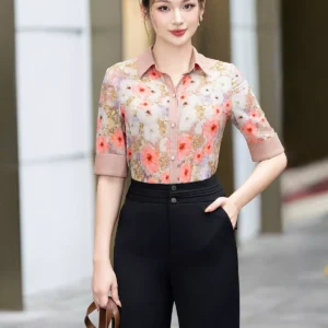 Áo sơ mi lỡ tay họa tiết công sở LUPERI