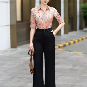 Áo sơ mi lỡ tay họa tiết công sở LUPERI