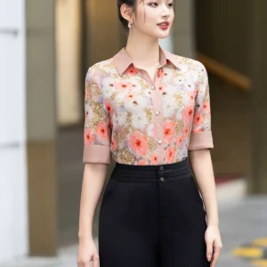 Áo sơ mi lỡ tay họa tiết công sở LUPERI