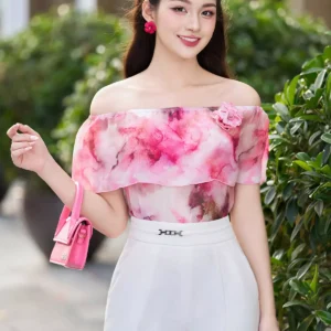 Sơ mi trễ vai tơ Hàn LF4SM05