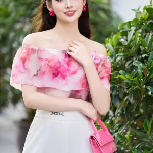 Sơ mi trễ vai tơ Hàn LF4SM05