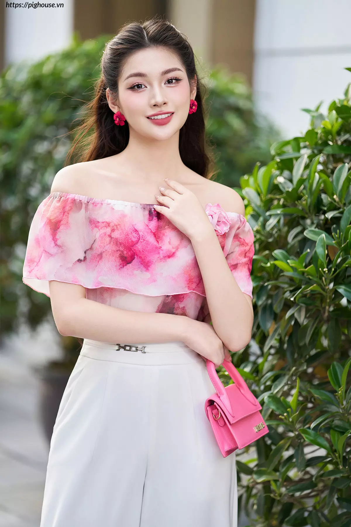 Sơ mi trễ vai tơ Hàn LF4SM05