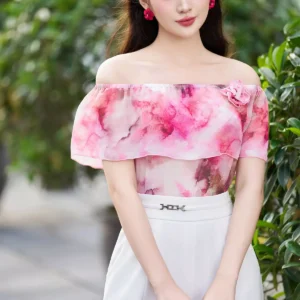 Sơ mi trễ vai tơ Hàn LF4SM05