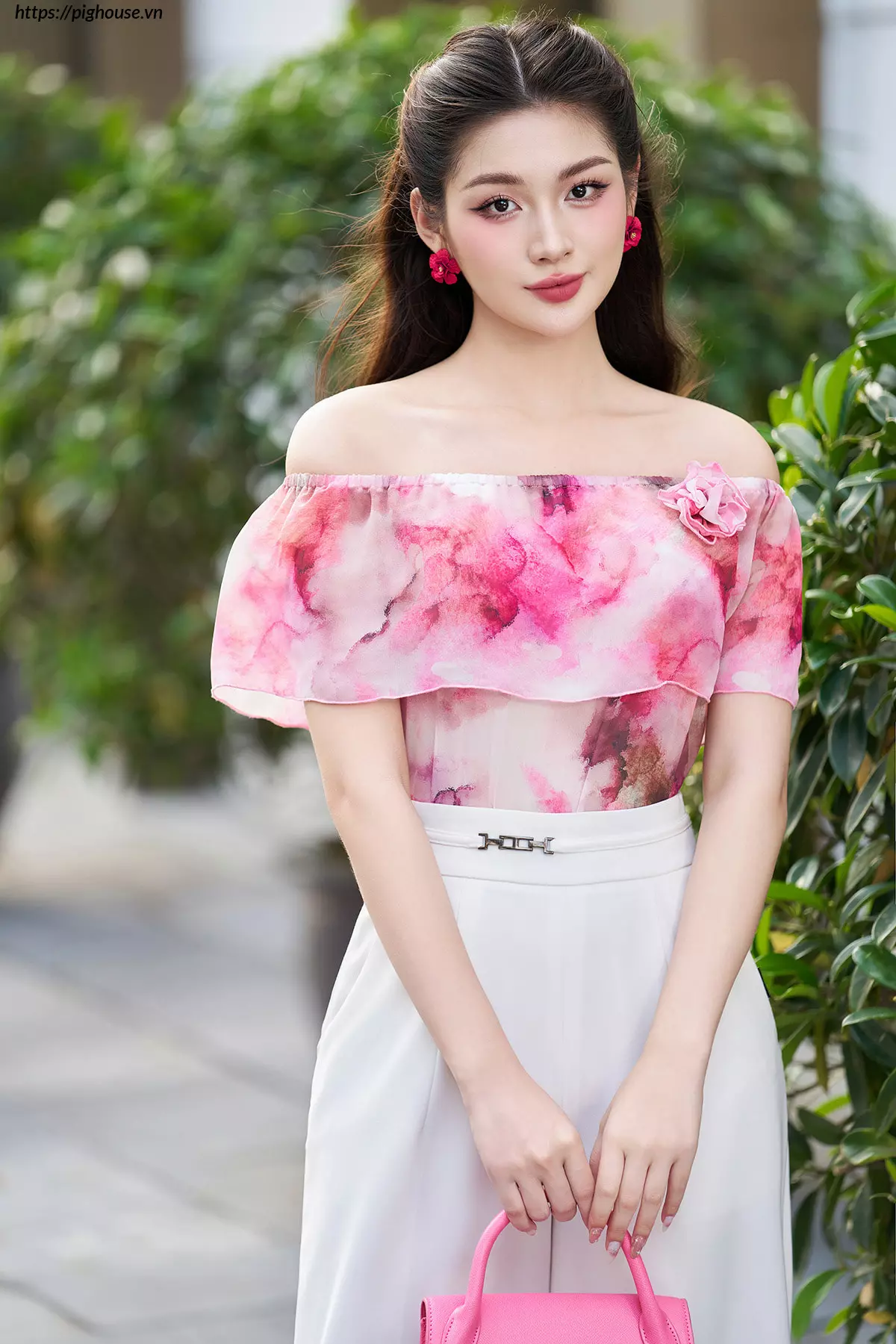 Sơ mi trễ vai tơ Hàn LF4SM05