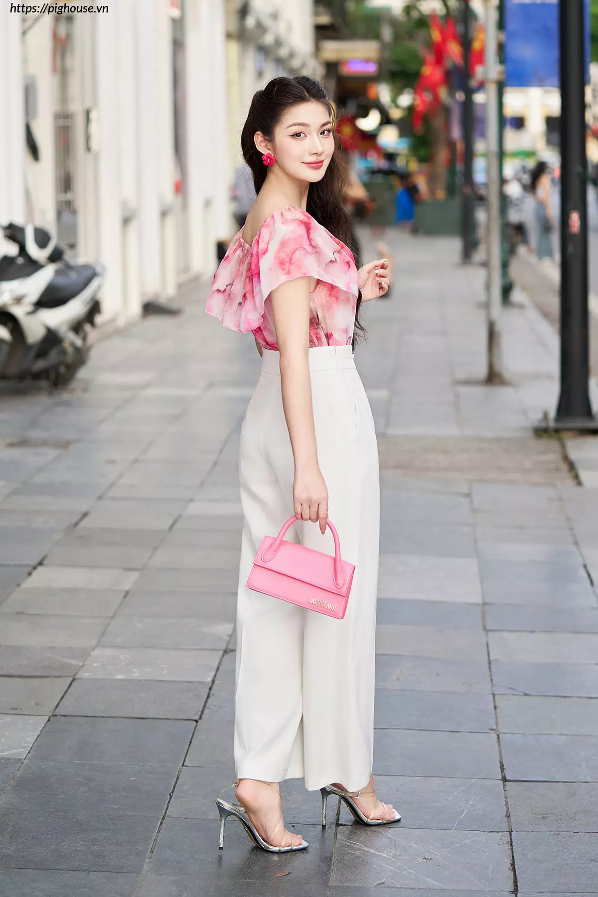 Sơ mi trễ vai tơ Hàn LF4SM05