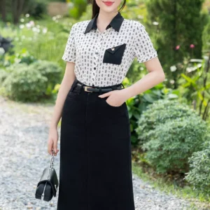 Ao so mi nu LUPERI tay ngan mem mat