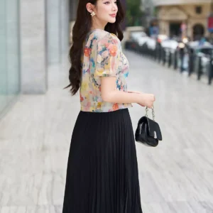 áo sơ mi lụa nhật tay bồng công sở