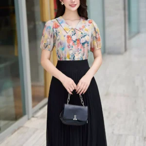 áo sơ mi lụa nhật tay bồng công sở