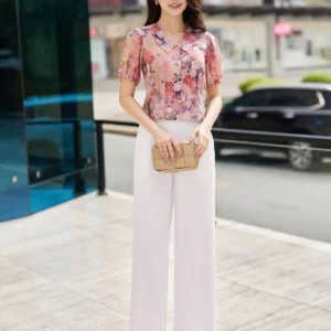 áo sơ mi lụa nhật tay bồng công sở