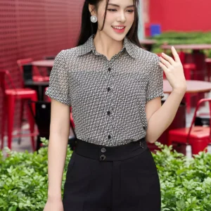 Áo sơ mi nữ LUPERI họa tiết tay ngắn mềm mát