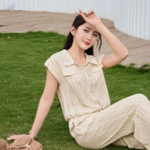 Set Đũi Kẻ Sơ Mi Quần Suông