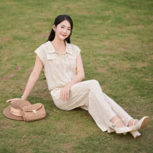 Set Đũi Kẻ Sơ Mi Quần Suông