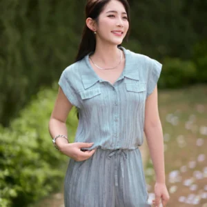 Set Đũi Kẻ Sơ Mi Quần Suông