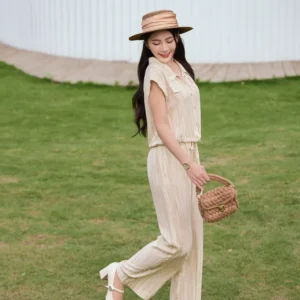 Set Đũi Kẻ Sơ Mi Quần Suông